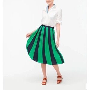 J Crew‎ Pleated Midi Skirt 4 Navy Blue Green Preppy Corporate Nautical Academia